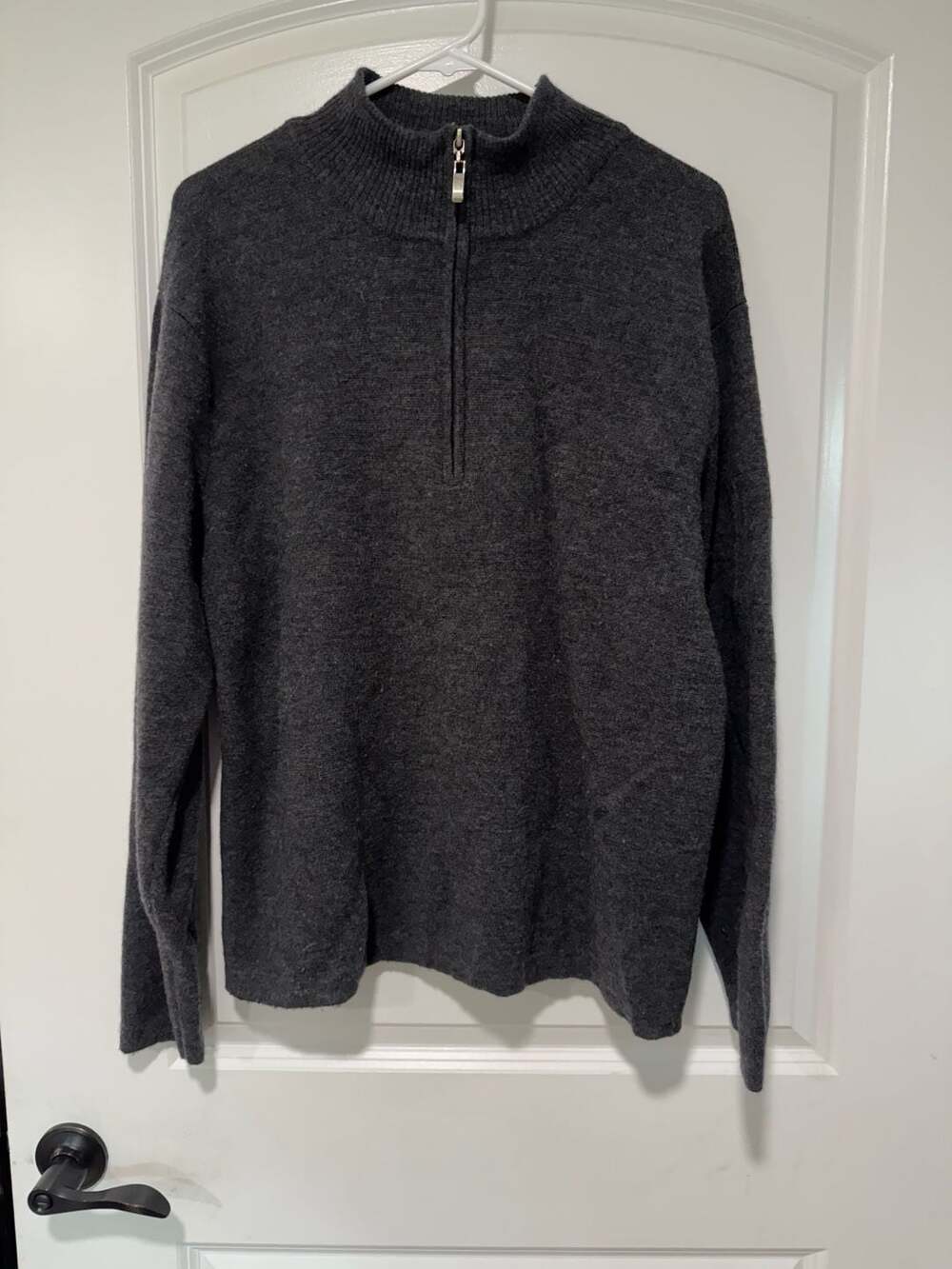 Charcoal Merino Wool Quarter Zip Sweater Old Money Quiet Luxury Men’s XL